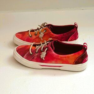 Sperry Pier Wave Tie Dye Shoes 5.5 Slip On Red Orange Sneakers